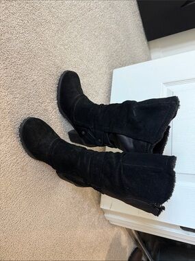 Black Suede Mid-Calf Women's Boots